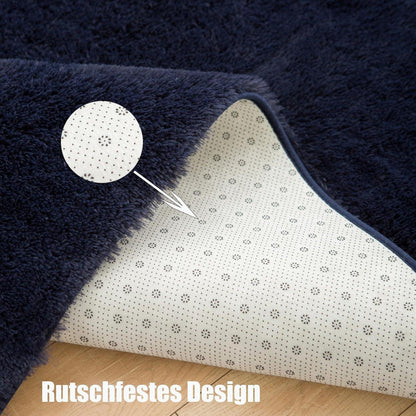 Weicher Blauer Zottelteppich 60x90cm Anti-Rutsch Moderner Hochflorteppich