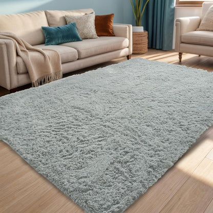 Weicher Zottelteppich Flauschig Rutschfest Modern Hellgrau 80x160cm