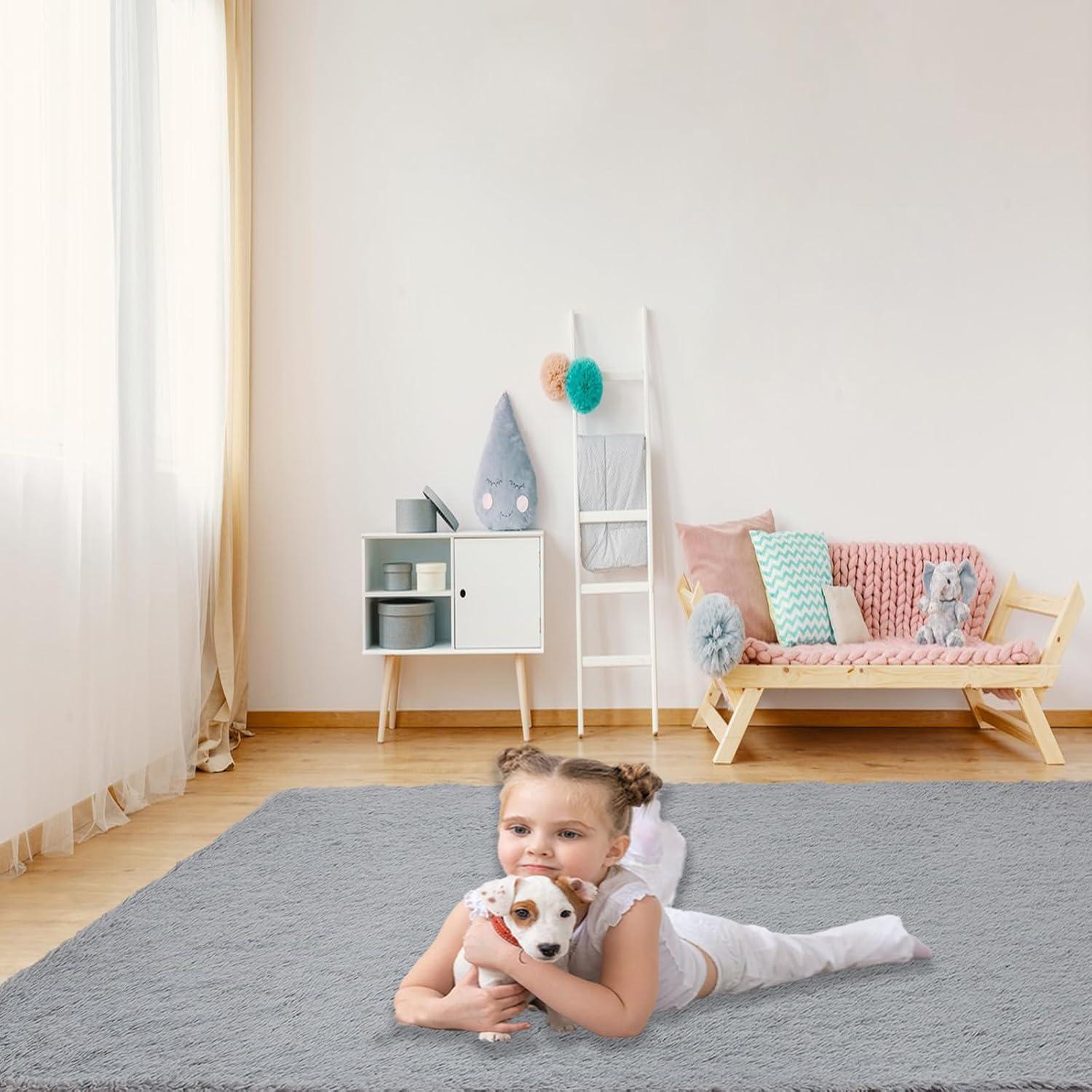 Weicher Zottelteppich Flauschig Hellgrau 80x160cm