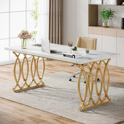 Moderner Schreibtisch Weiß & Gold | 160x80cm | Bürotisch & Esstisch
