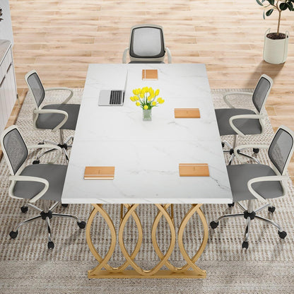 Moderner Schreibtisch Weiß & Gold | 160x80cm | Bürotisch & Esstisch