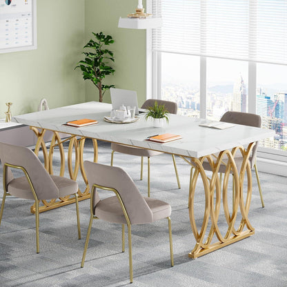 Moderner Schreibtisch Weiß & Gold | 160x80cm | Bürotisch & Esstisch