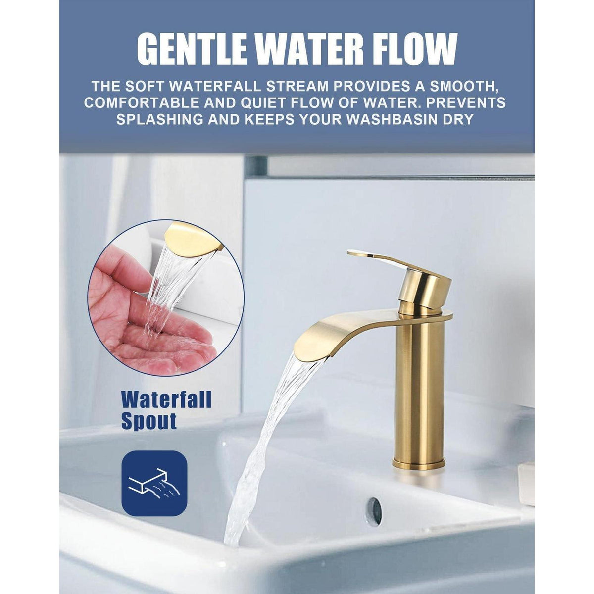 Wasserhahn Bad mit Wasserfall-Auslauf, Goldfarben