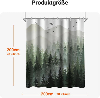 Duschvorhang Wald Antischimmel 200x200cm Wasserabweisend 12 Ösen