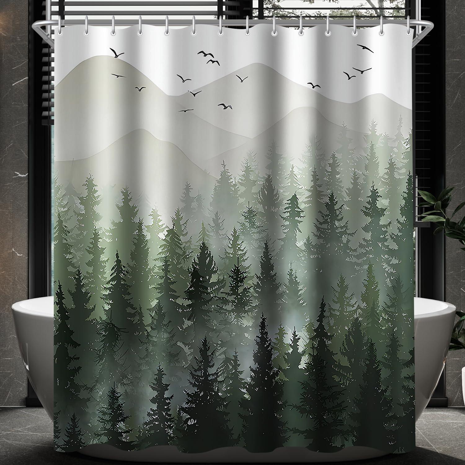 Duschvorhang Waldmuster 240x180cm Antischimmel Textil Polyester