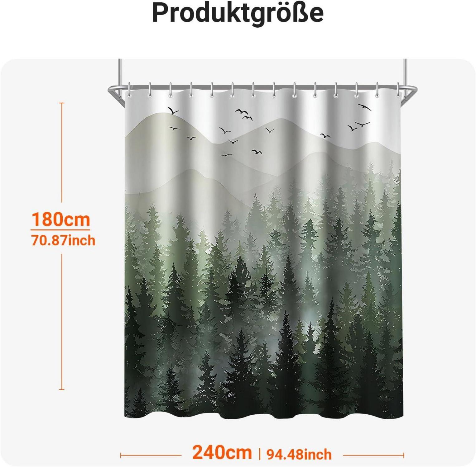 Duschvorhang 240x180cm Wald Antischimmel Polyester Badevorhang 16 Ösen