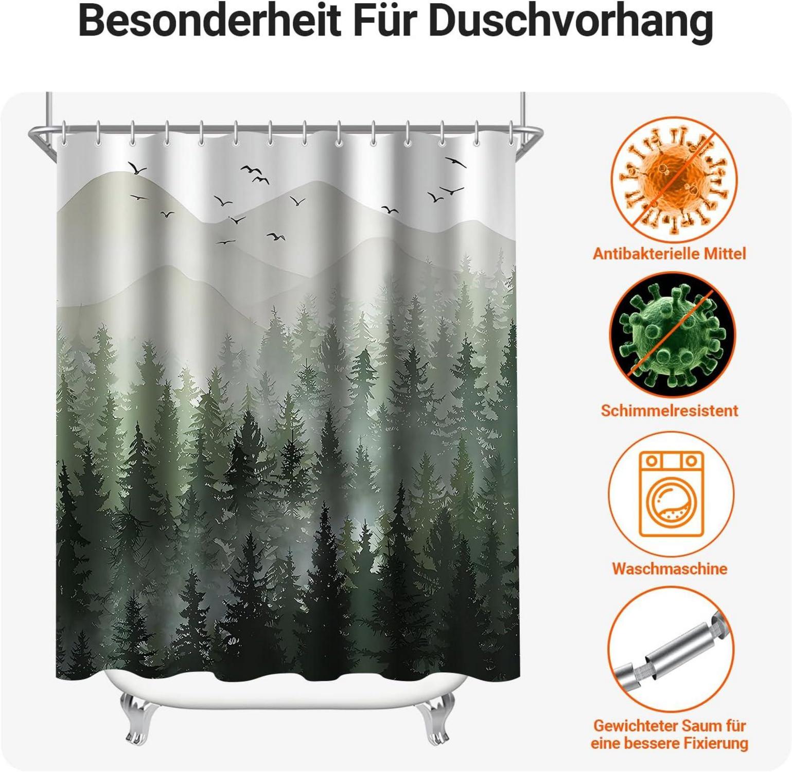 Duschvorhang Wald Antischimmel 240x180cm Wasserabweisend Polyester Badevorhang