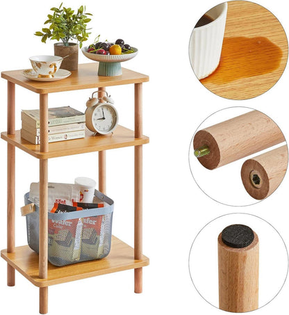 Holz Beistelltisch mit 3 Ebenen 39x29x68.5cm Sofa Couchtisch Natur hell IBUYKE