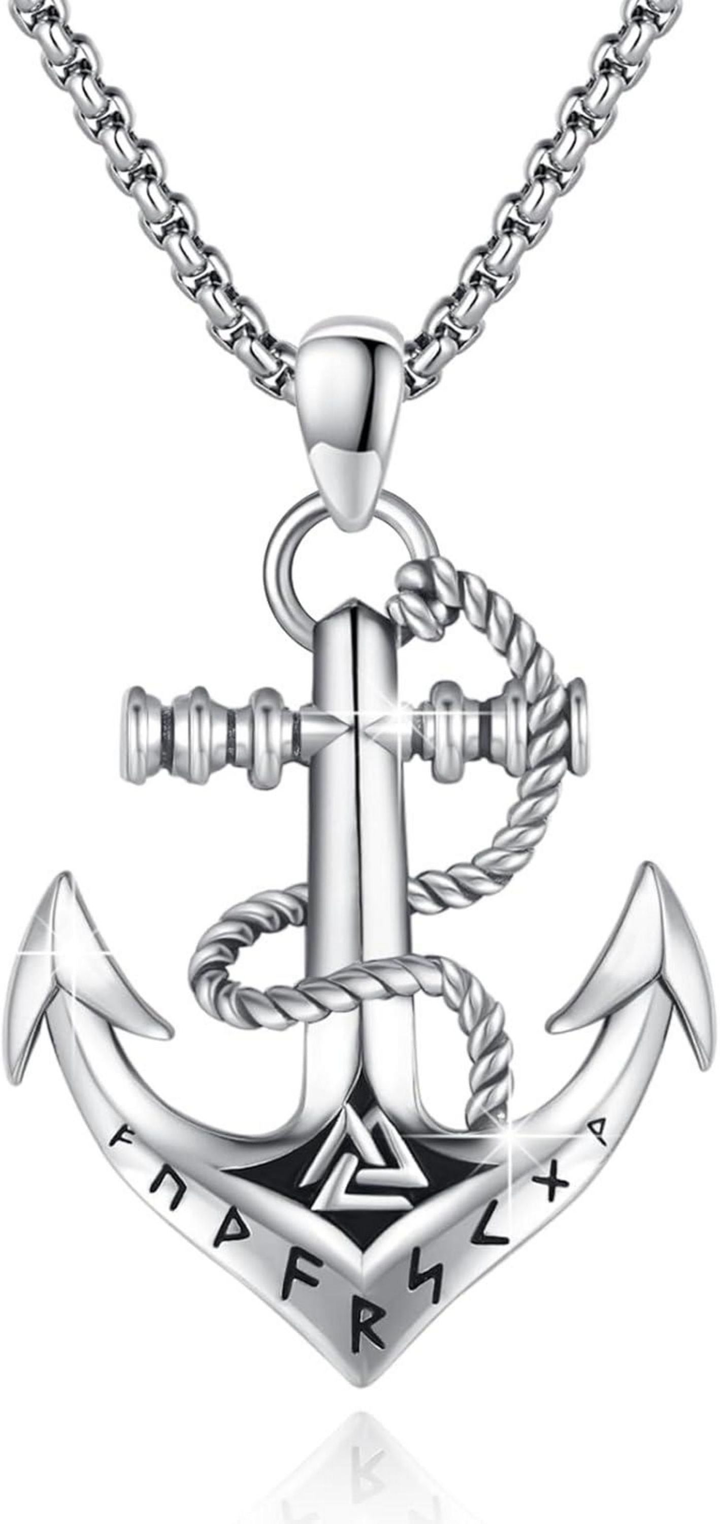Wikinger Anker Halskette 925 Sterling Silber Valknut Anhänger