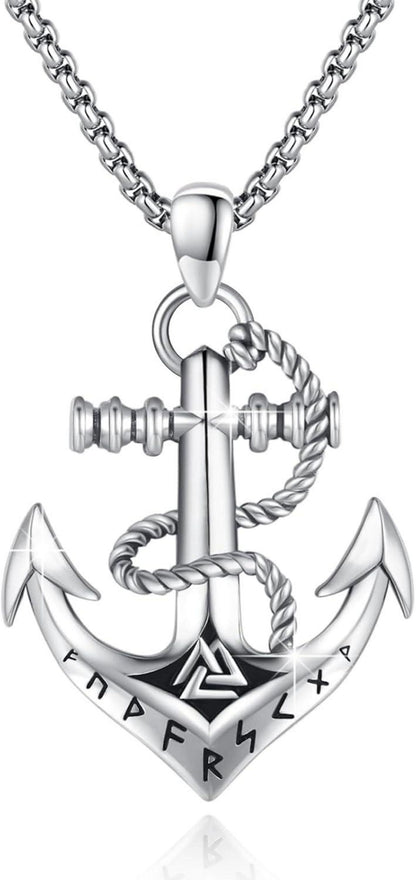 Wikinger Anker Halskette 925 Sterling Silber Valknut Anhänger