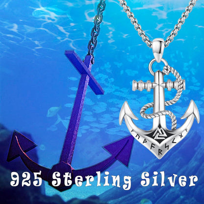 Wikinger Anker Halskette 925 Silber Nordisch Valknut Schmuck