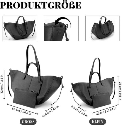 Tote Bag Kunstleder Handtasche Damen Groß Schultertasche Schwarz