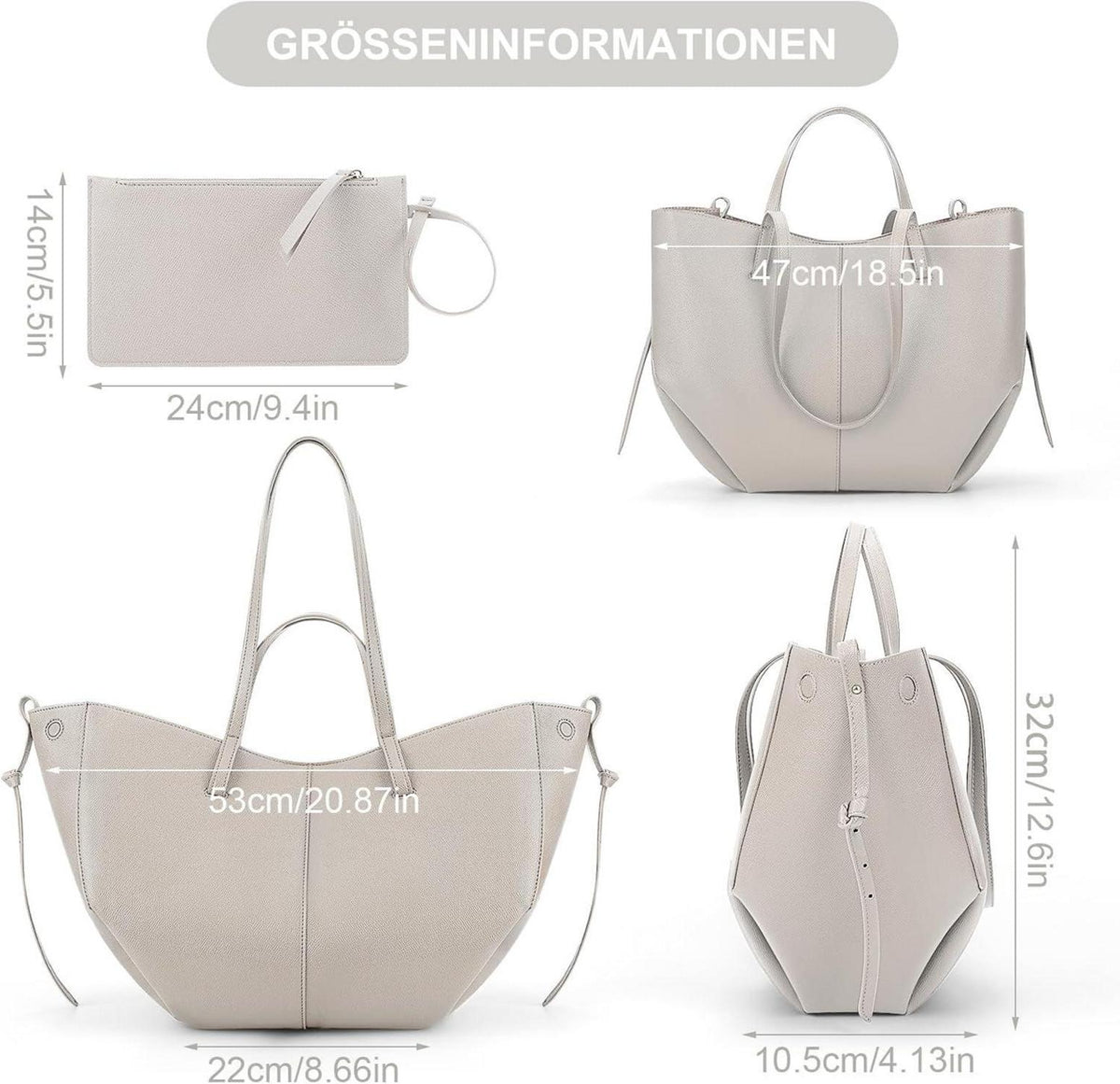 Elegante Große Tote Bag Kunstleder Handtasche Damen Grau Henkeltasche