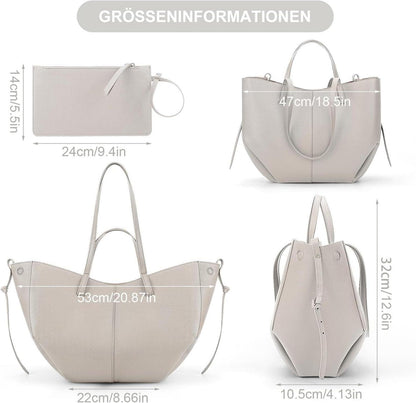 Elegante Große Tote Bag Kunstleder Handtasche Damen Grau Henkeltasche