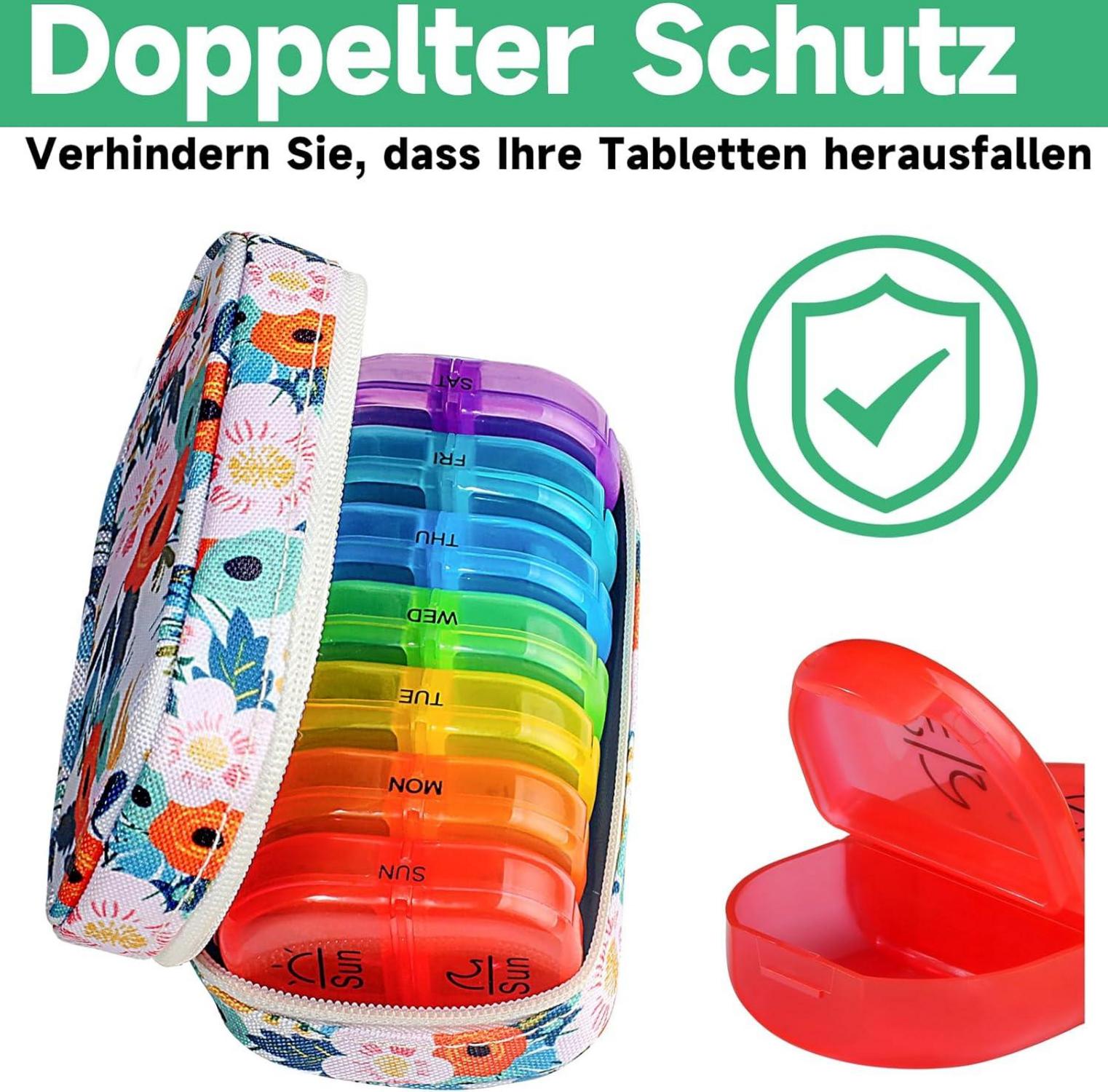 Tablettenbox 7 Tage Pillendose Organizer Regenbogen Canvas-Tasche