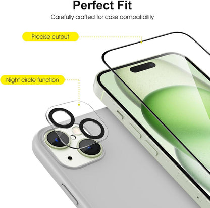 Panzer Schutz Glas für iPhone 15 mit Rahmen und Kamera