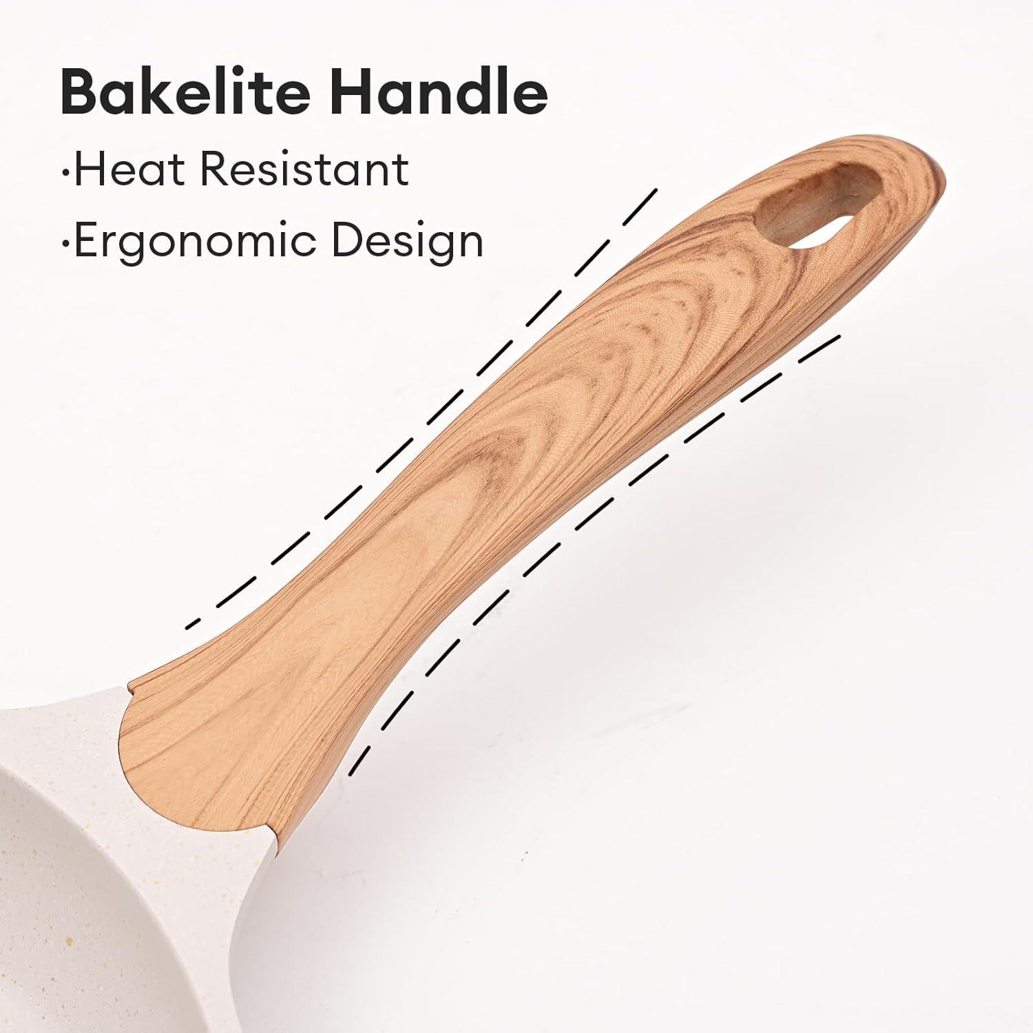 JEETEE 3-teiliges Pfannenset Bratpfanne Induktion 20cm 24cm 28cm Beige