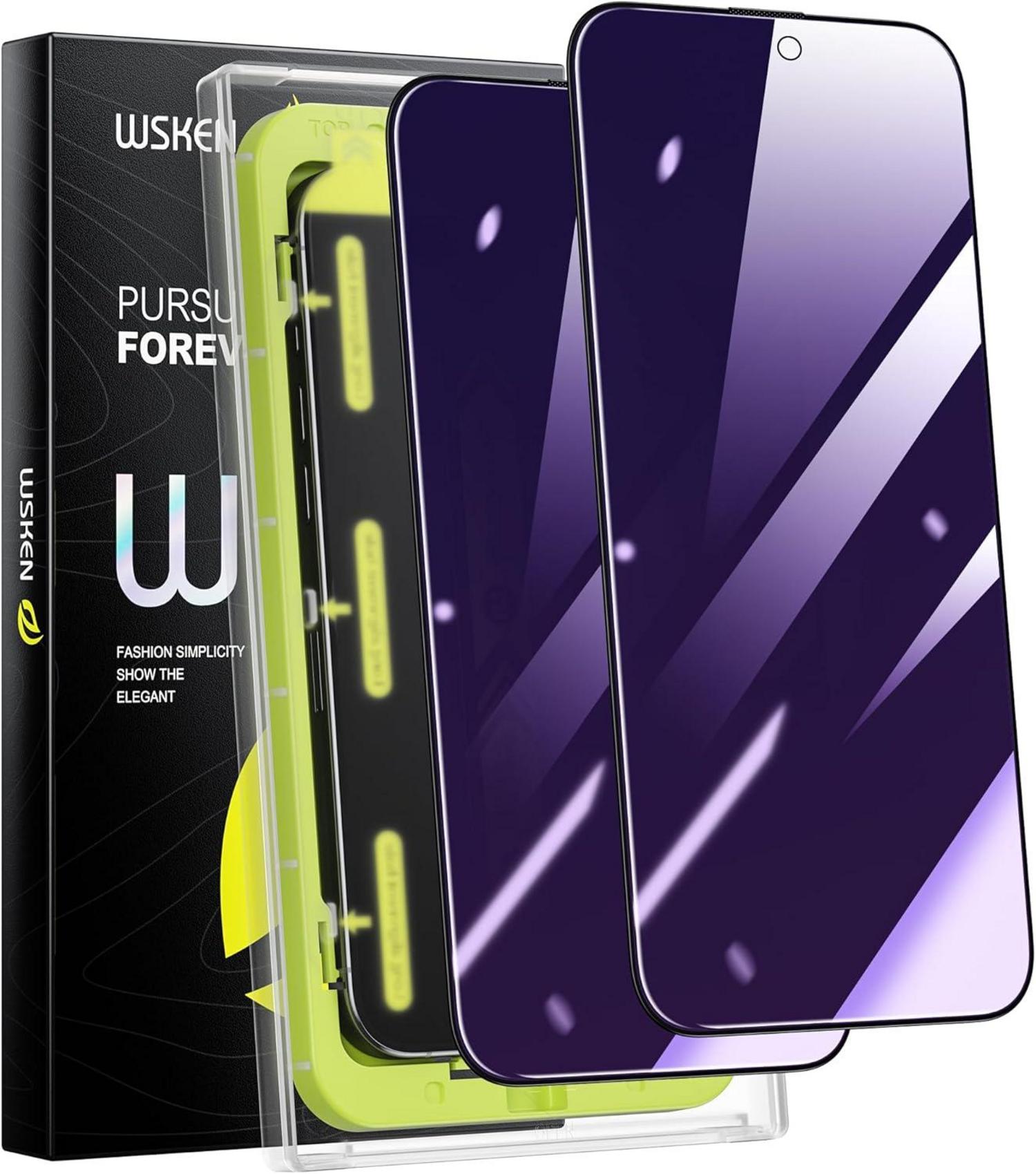WSKEN Sichtschutz Schutzfolie iPhone 15 Pro Max Anti Blaulicht 2.5D 28