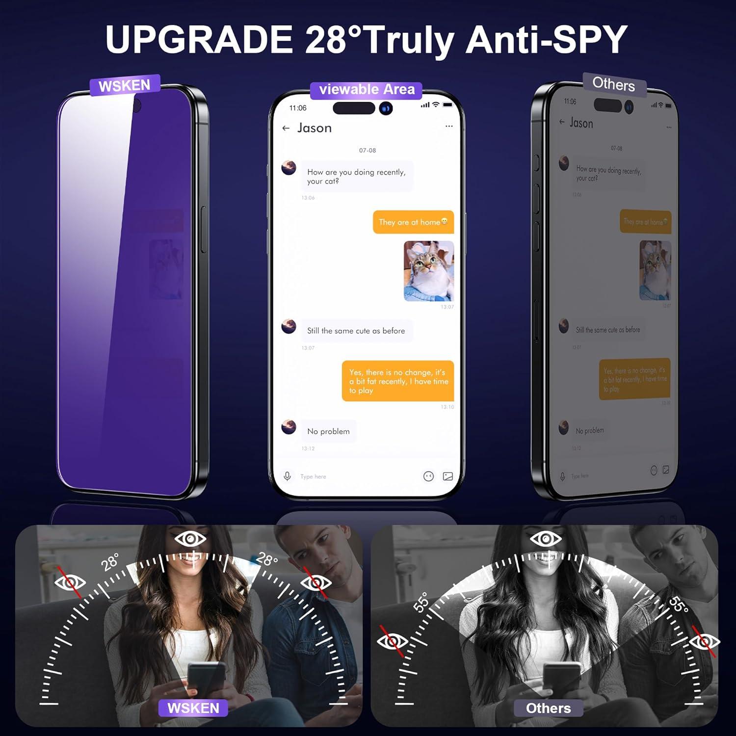 WSKEN iPhone 15 Pro Max Sichtschutz Schutzfolie 2.5D