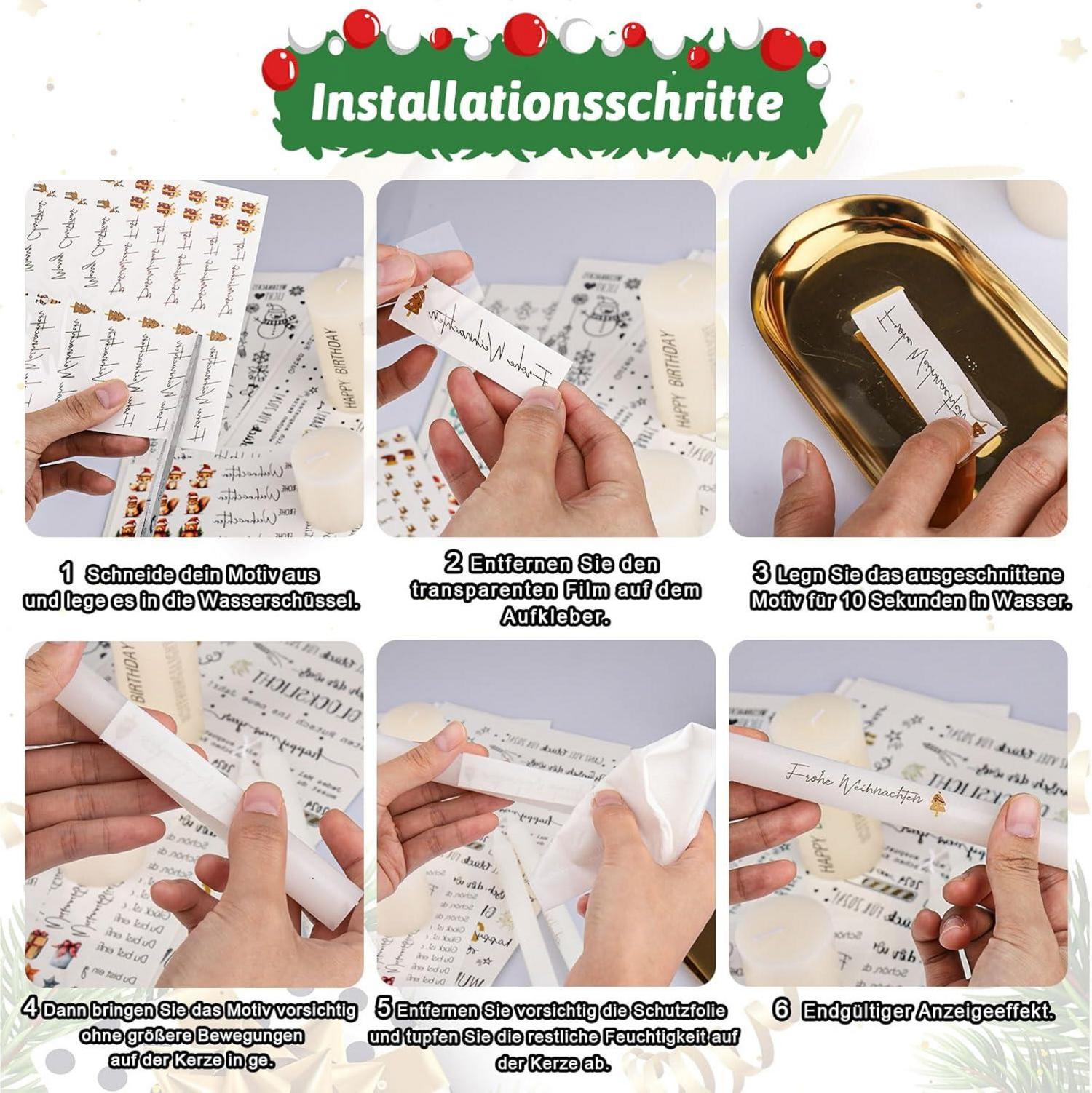 Kerzentattoos Happy New Year Weihnachten 6 Stück Wasserschiebefolie