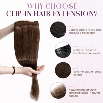 Clip-in Echthaarverlängerung #4 Mittelbraun 50cm Remy Haar
