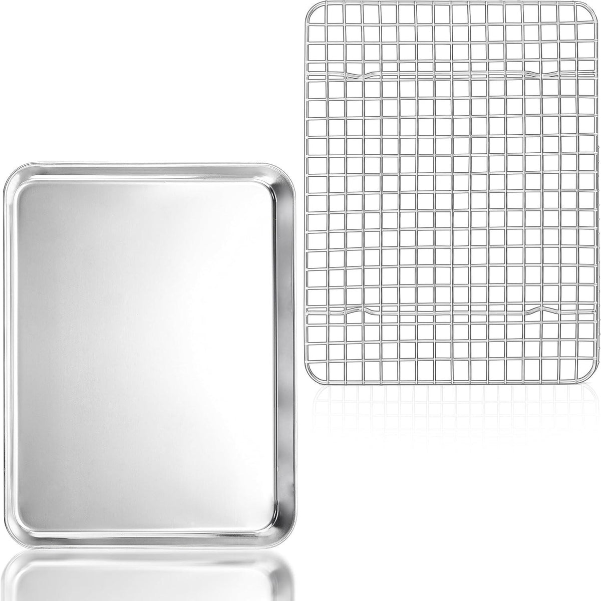 Backblech mit Abkühlgitter aus Edelstahl, Backform Set, 31,4 x 24,6 cm