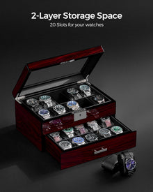 ANWBROAD Uhrenbox 20 Slots für Männer mit Glasdeckel und