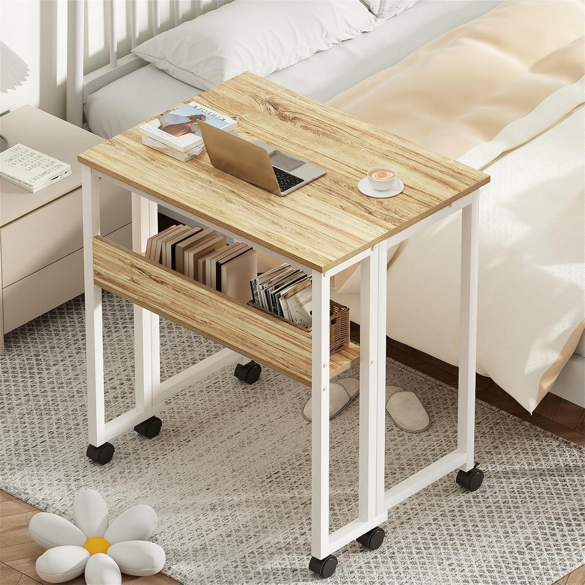 Klapptisch mit Rollen, 80cm, Beige, Stauraum