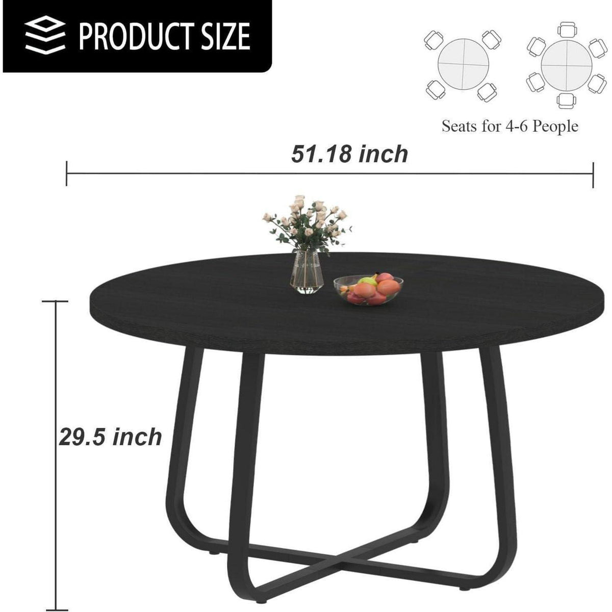 Runder Esstisch Holz Metall Schwarz 130cm für 4-6 Personen