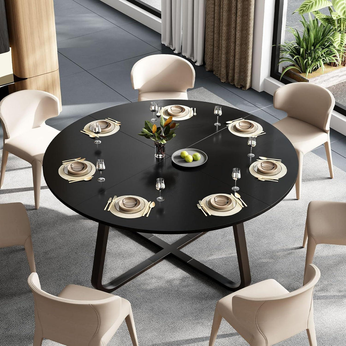 Runder Esstisch Holz Metall Schwarz 130cm für 4-6 Personen