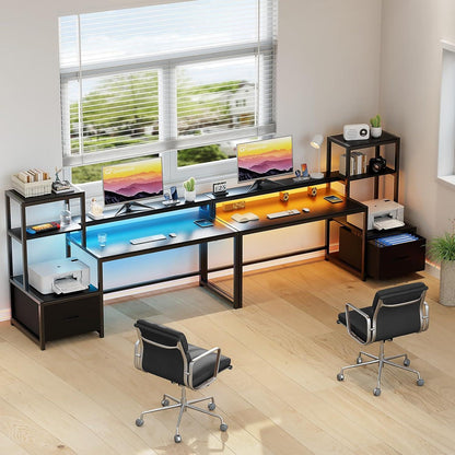 Computer Schreibtisch 150 cm mit LED-Leuchten und