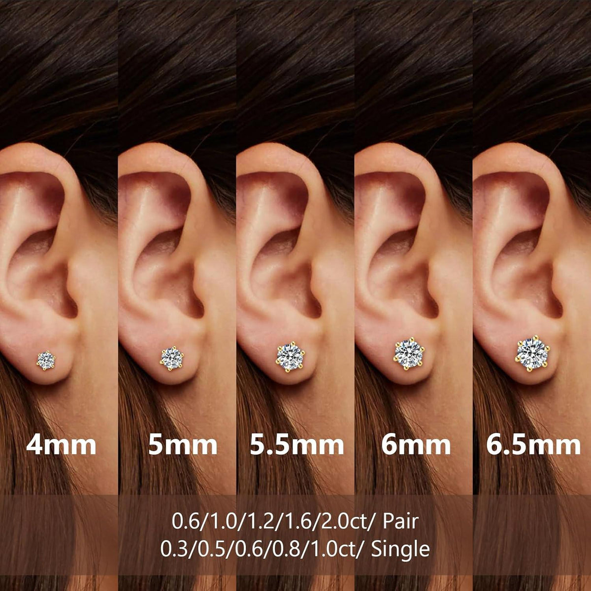 Moissanite Ohrstecker Silber 925 Damen VVS1 D 14K Gold 4,0 mm 0,6 ctw