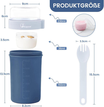Bugucat Müslibecher to Go 2er Set 760ml+230ml Blau+Rosa