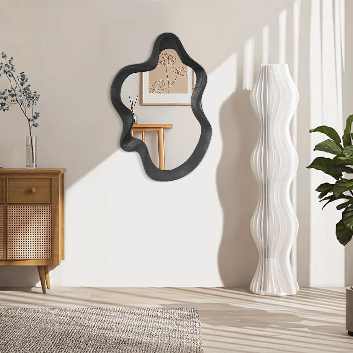 Asymmetrischer Wandspiegel mit Holzrahmen – 55x37cm