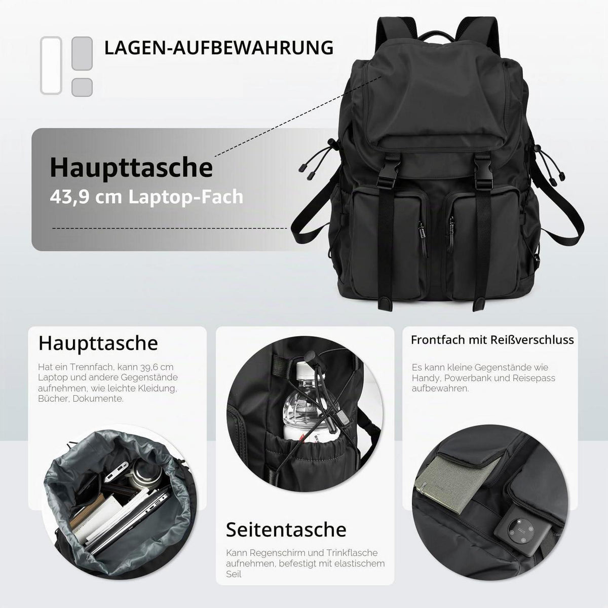 Großer Laptop Rucksack 35L Wasserdicht für 17,3 Zoll Notebook