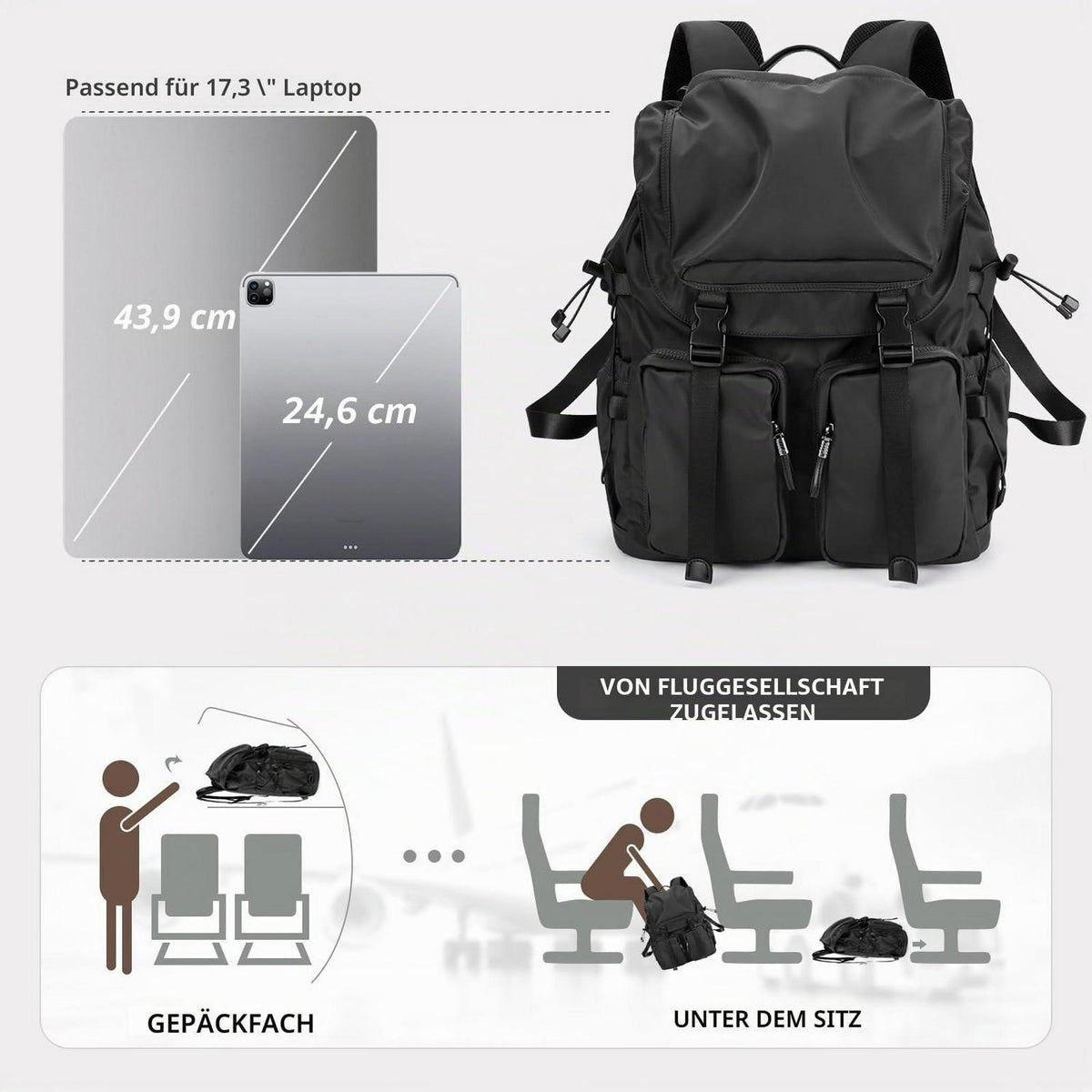 Großer Laptop Rucksack 35L Wasserdicht für 17,3 Zoll Notebook