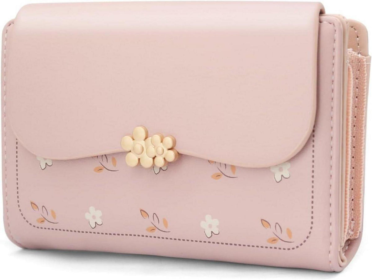 Damen Geldbörse Klein PU Leder mit vielen Fächern Brieftasche Rosa