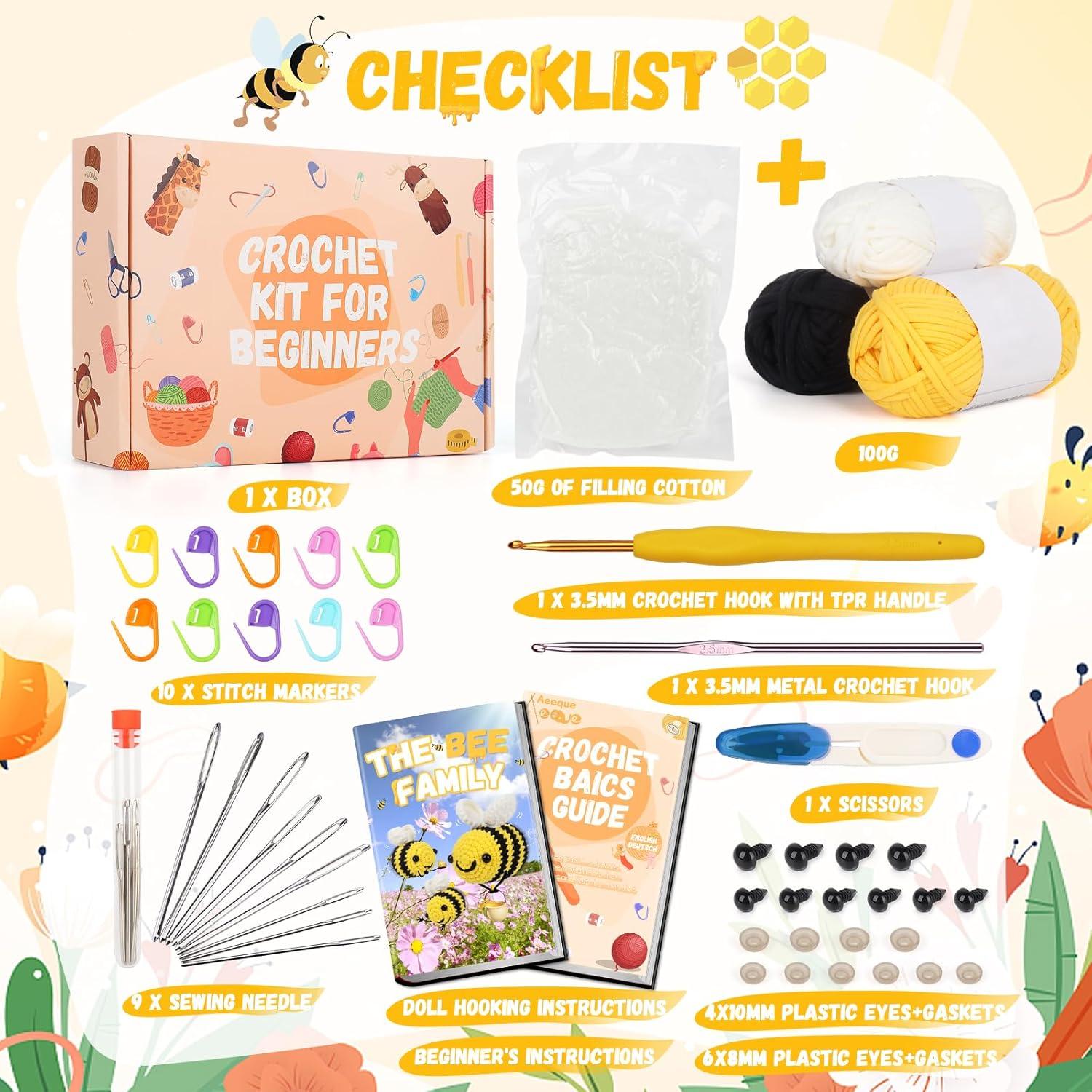 Aeeque Tiere Häkelset für Anfänger, Komplett Starter Set 3