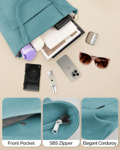 Große Cord Handtasche Damen - Tote Bag Shopper Türkis