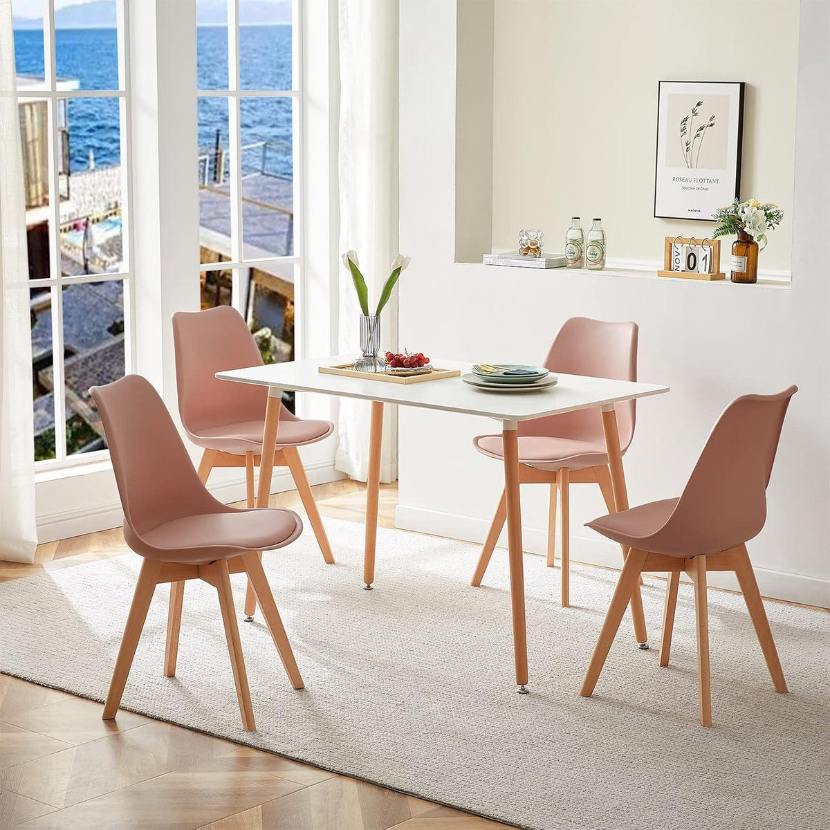 8 Esszimmerstühle Rauchrosa, Buche Holzbeine, Skandinavisch