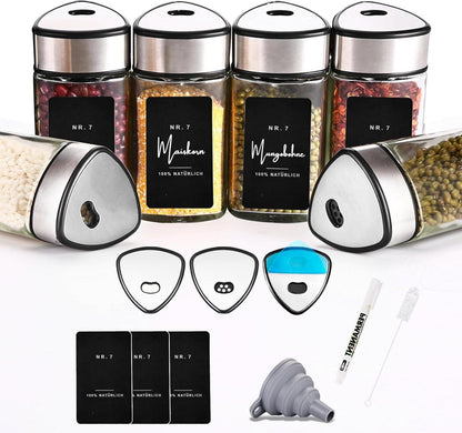 6er Set Gewürzgläser Dreiecksform 100 ml Schwarz9045
