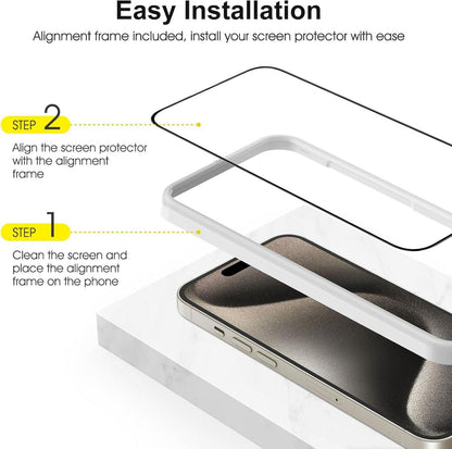 iPhone 15 Pro Panzer Schutz Glas 3D Vollflächige Folie 2+2 Stück