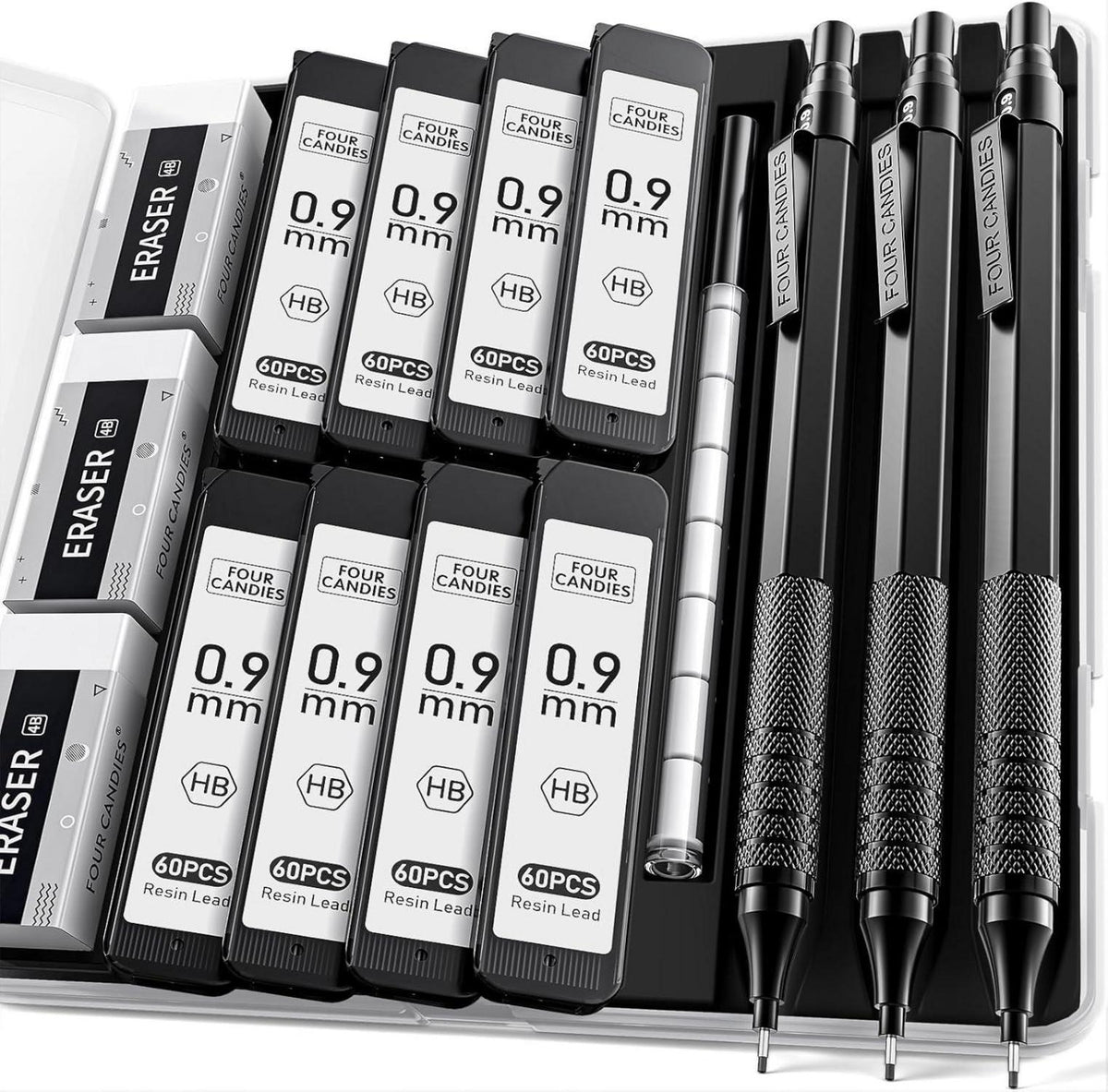 4 Candies 0,9mm Druckbleistift-Set mit Etui und Minen