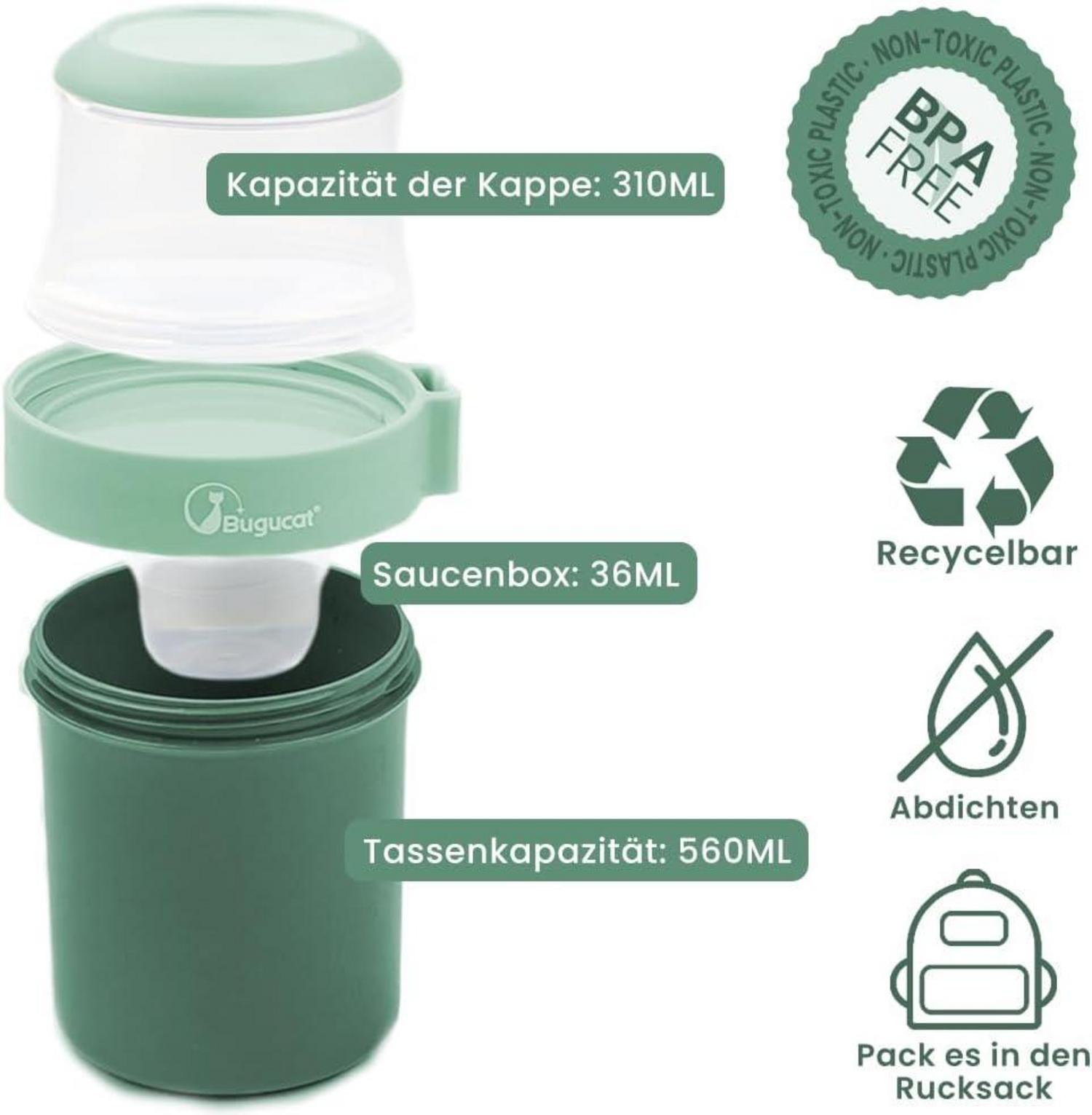 Bugucat Müslibecher to Go 2in1 Lunchpot Yoghurtbecher Grün