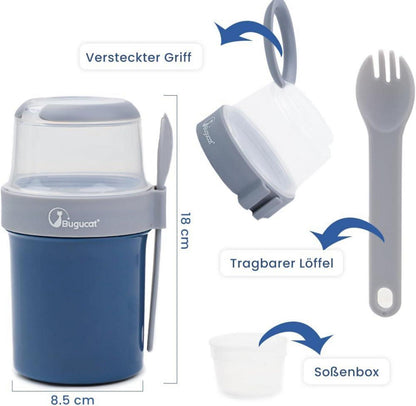 Bugucat Müslibecher to Go 2in1 Kinder Lunchpot Salatbecher