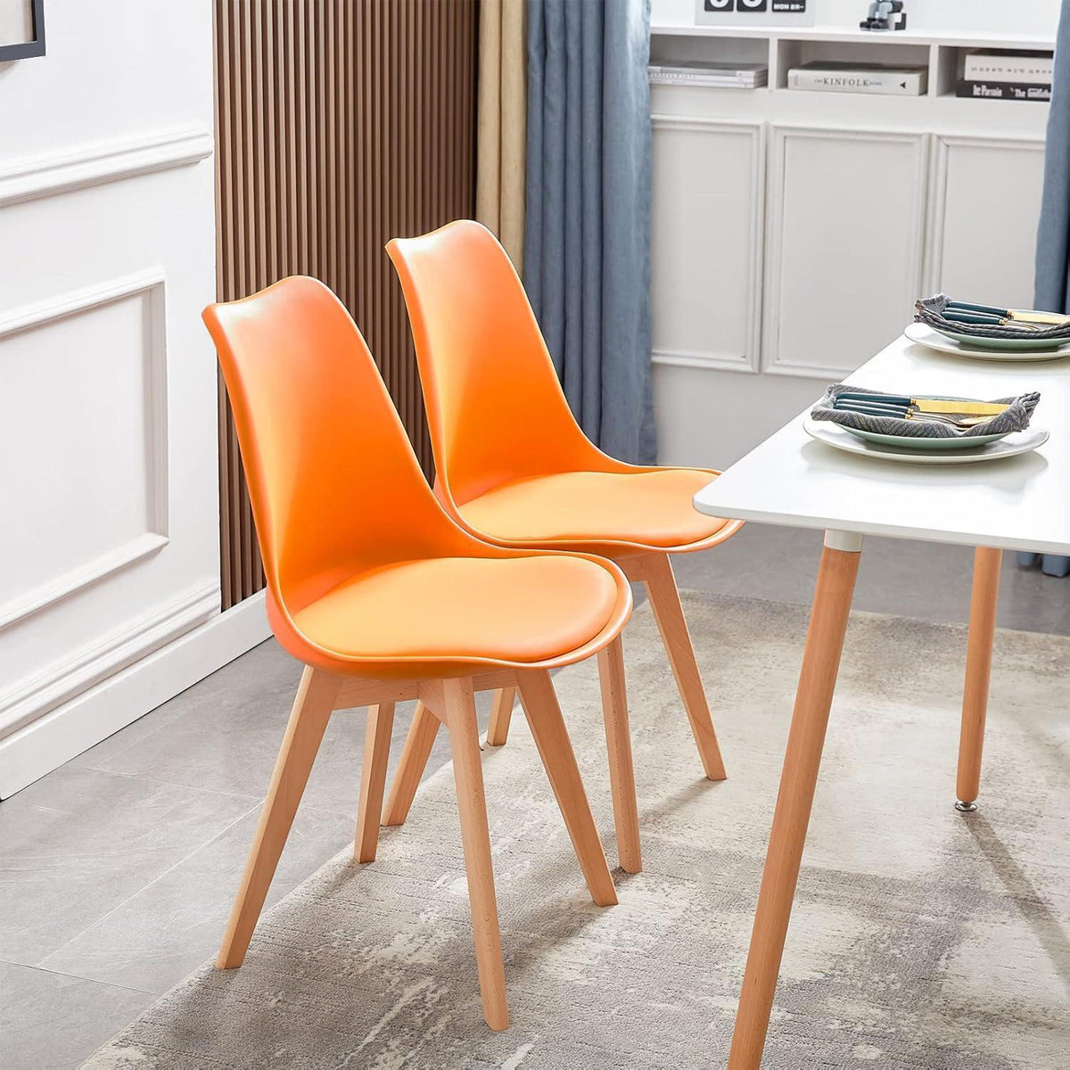 Esszimmerstühle Set 4 – Skandinavisch, Orange & Massivholz