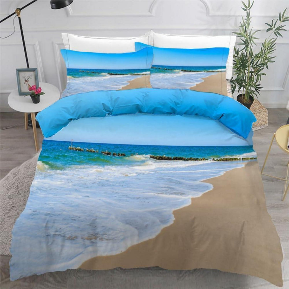 ROUSKI 3tlg. Bettwäsche-Set 200x200 cm, Mikrofaser, Ozean Design