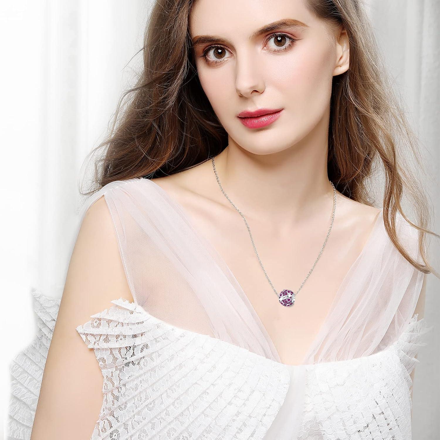 Symretie Damen Geburtsstein Anhänger 925 Sterling Silber Birthstone