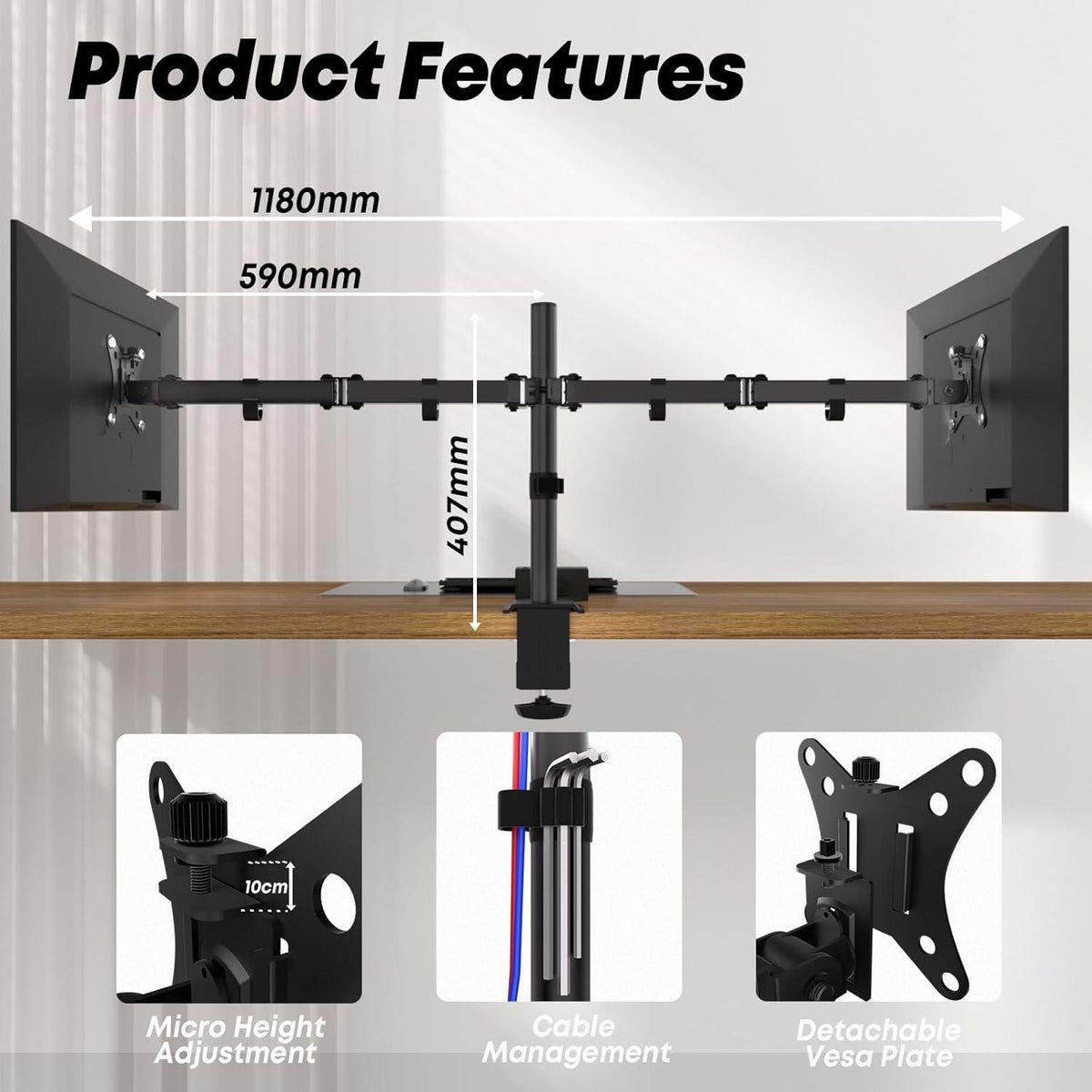 Monitor Halterung für 2 Monitore 17-35 Zoll Neig- Schwenk- Drehbar 9 kg Arm VESA