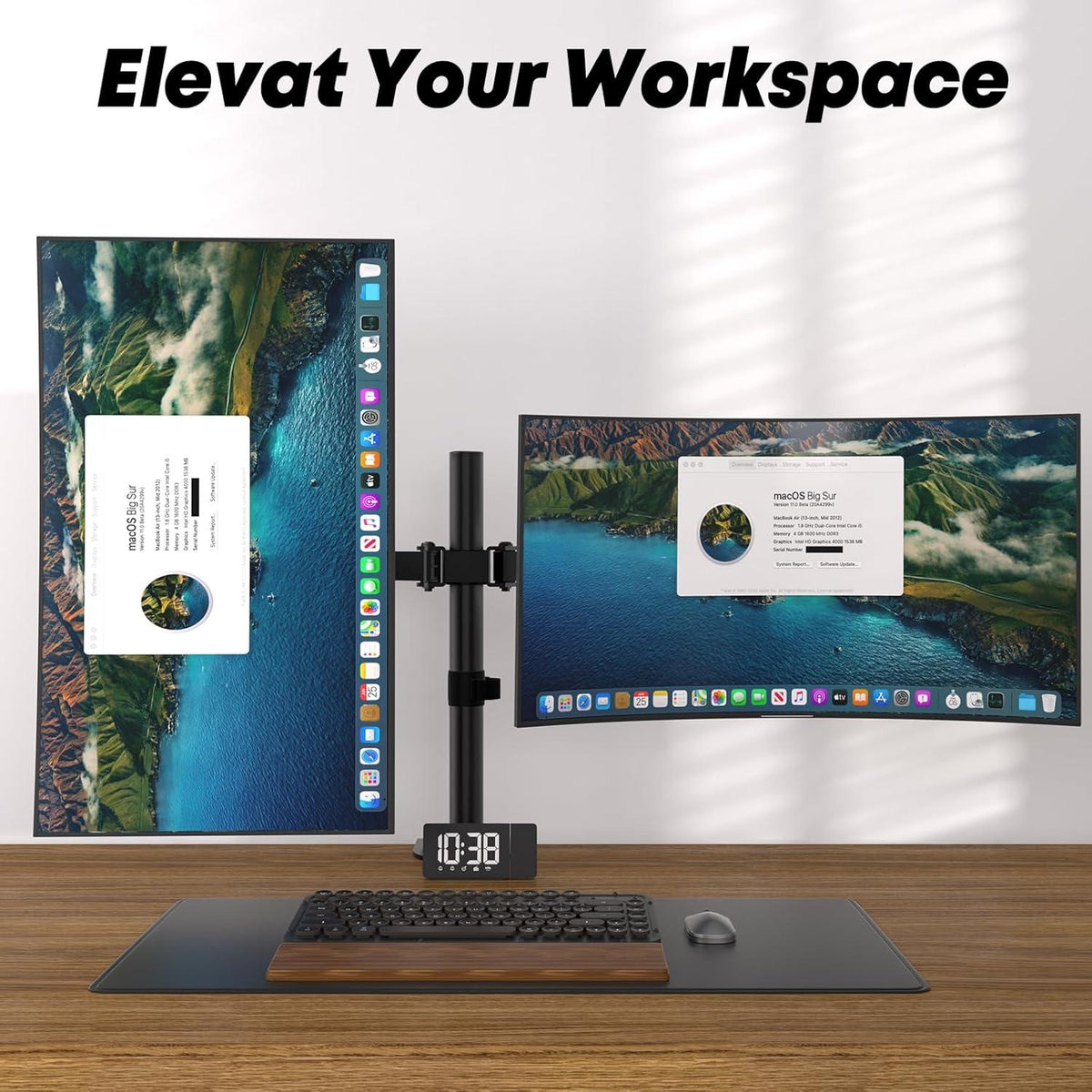 PUTORSEN Monitor Halterung für 17-35-Zoll Monitore, Neig-, Schwenk- und Drehbar, VESA 75/100mm, 9kg pro Arm